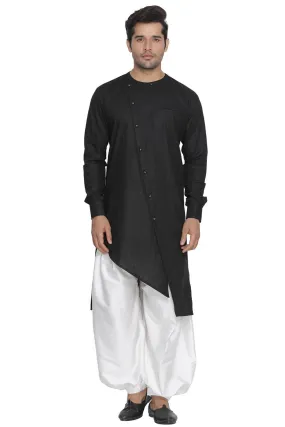 Jashvi Men's Black Linen Kurta and Patiala Set