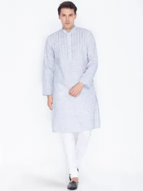 Jashvi Men's Blue Color Linen Kurta and Pyjama Set