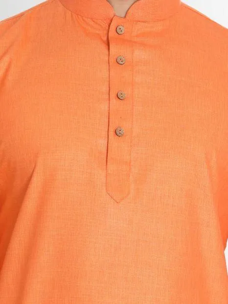 Jashvi Men's Orange Cotton Blend Kurta and Pyjama Set