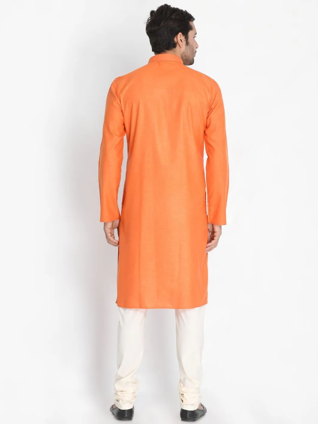 Jashvi Men's Orange Cotton Blend Kurta and Pyjama Set