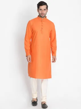 Jashvi Men's Orange Cotton Blend Kurta and Pyjama Set