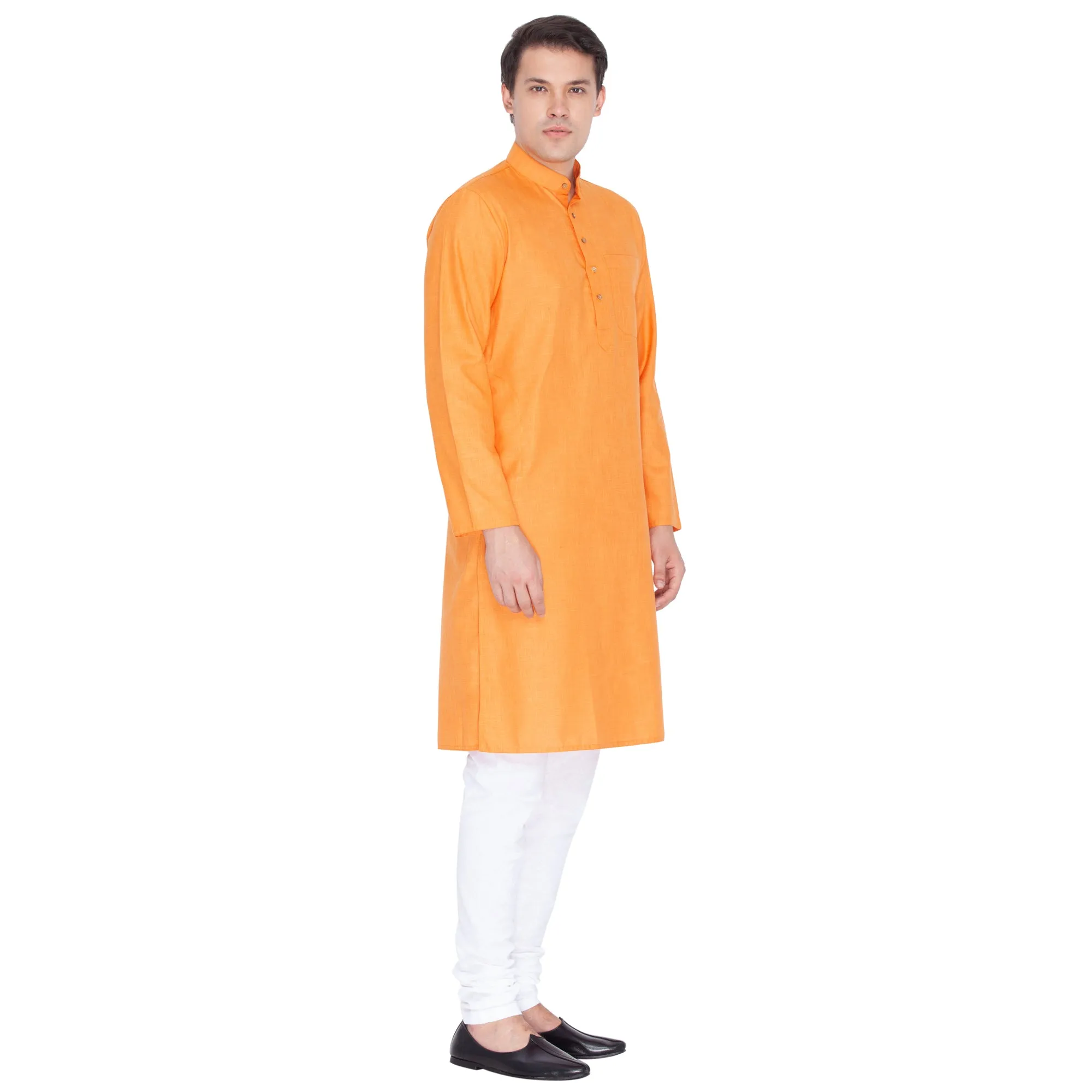 Jashvi Men's Orange Linen Kurta and Pyjama Set