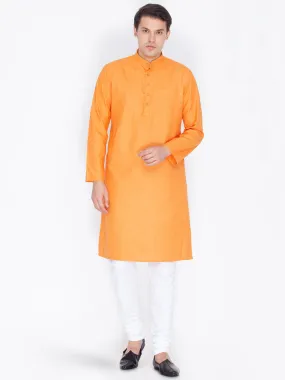 Jashvi Men's Orange Linen Kurta and Pyjama Set