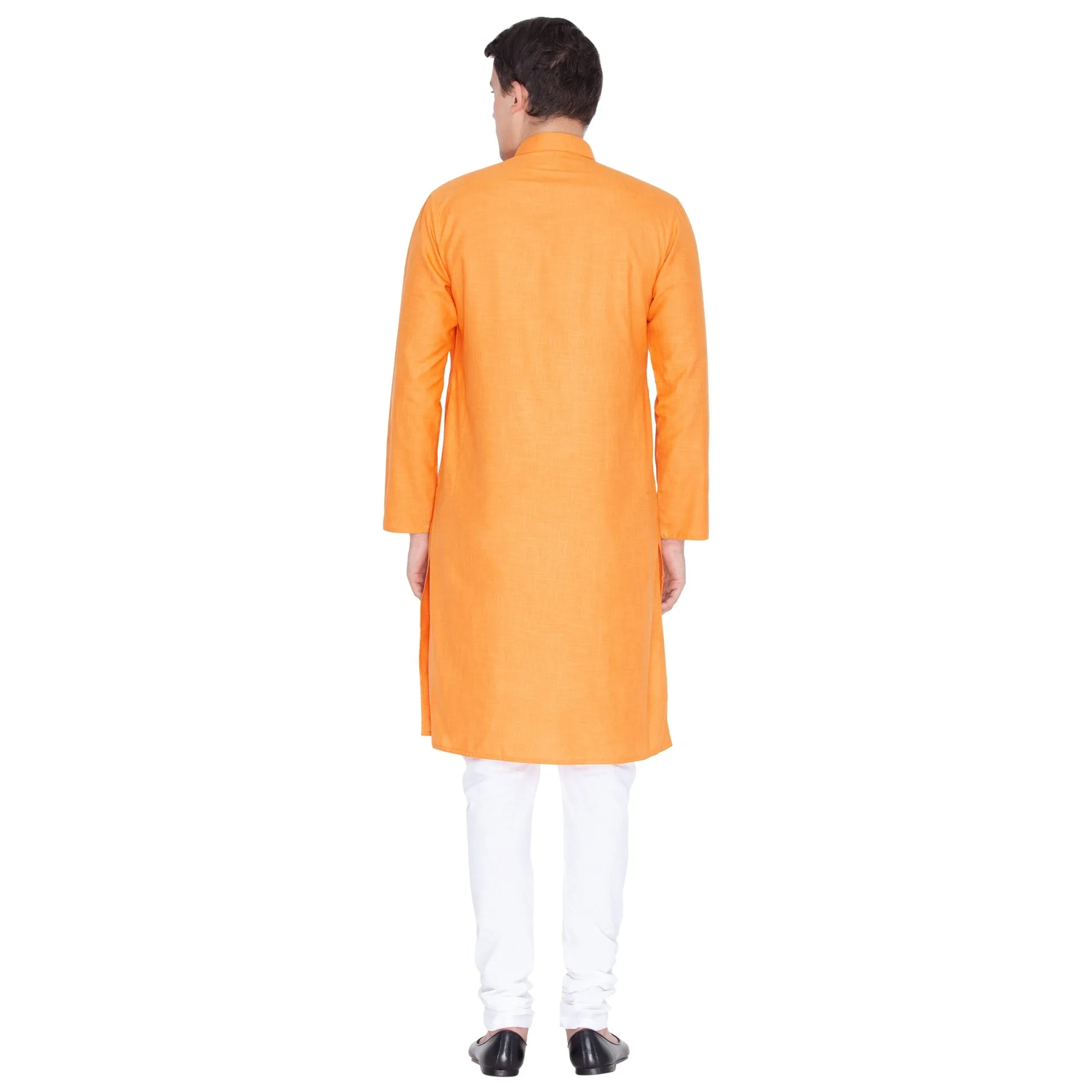 Jashvi Men's Orange Linen Kurta and Pyjama Set