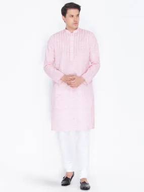 Jashvi Men's Pink Color Linen Kurta and Pyjama Set