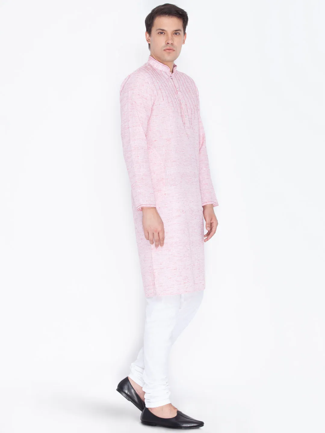 Jashvi Men's Pink Color Linen Kurta and Pyjama Set