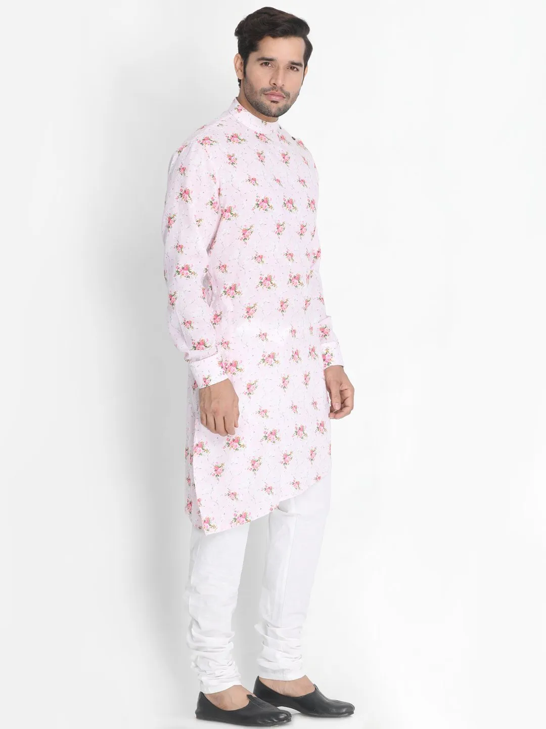 Jashvi Men's Pink Cotton Linen Blend Kurta and Pyjama Set