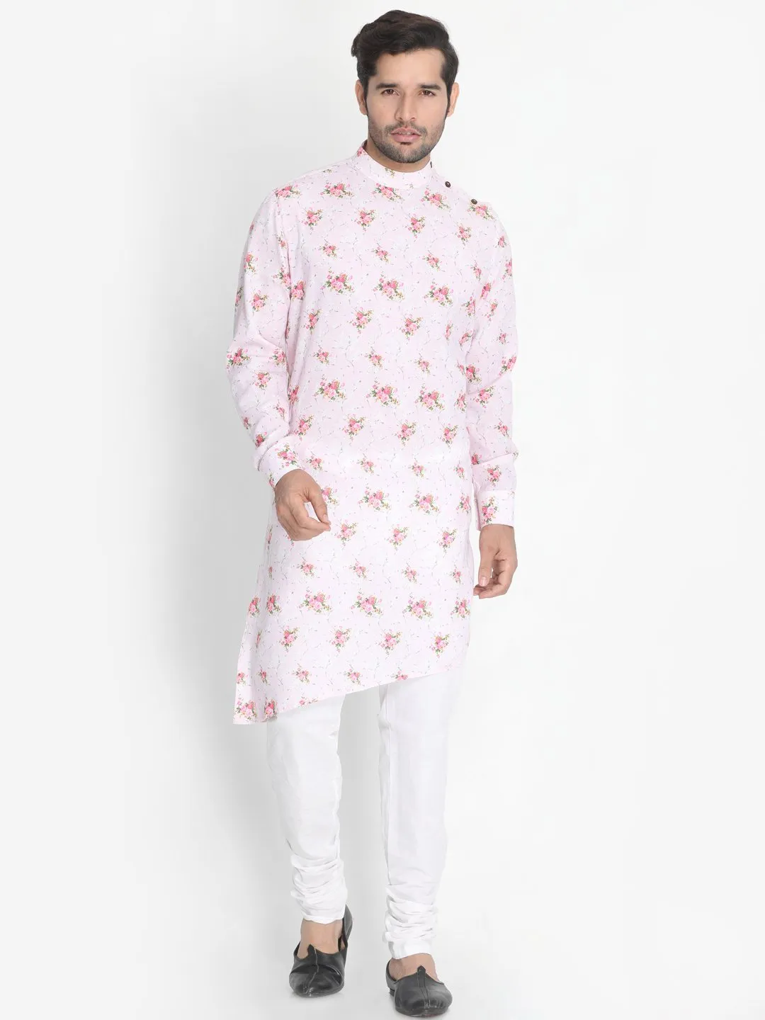 Jashvi Men's Pink Cotton Linen Blend Kurta and Pyjama Set