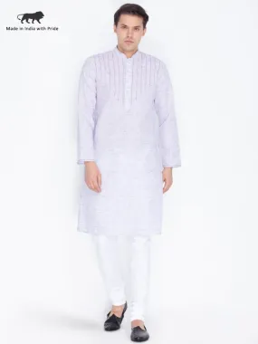 Jashvi Men's Purple Color Linen Kurta and Pyjama Set