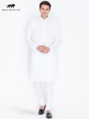 Jashvi Men's White Linen Kurta and Churidar Set