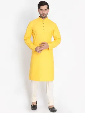 Jashvi Men's Yellow Cotton Blend Kurta and Pyjama Set