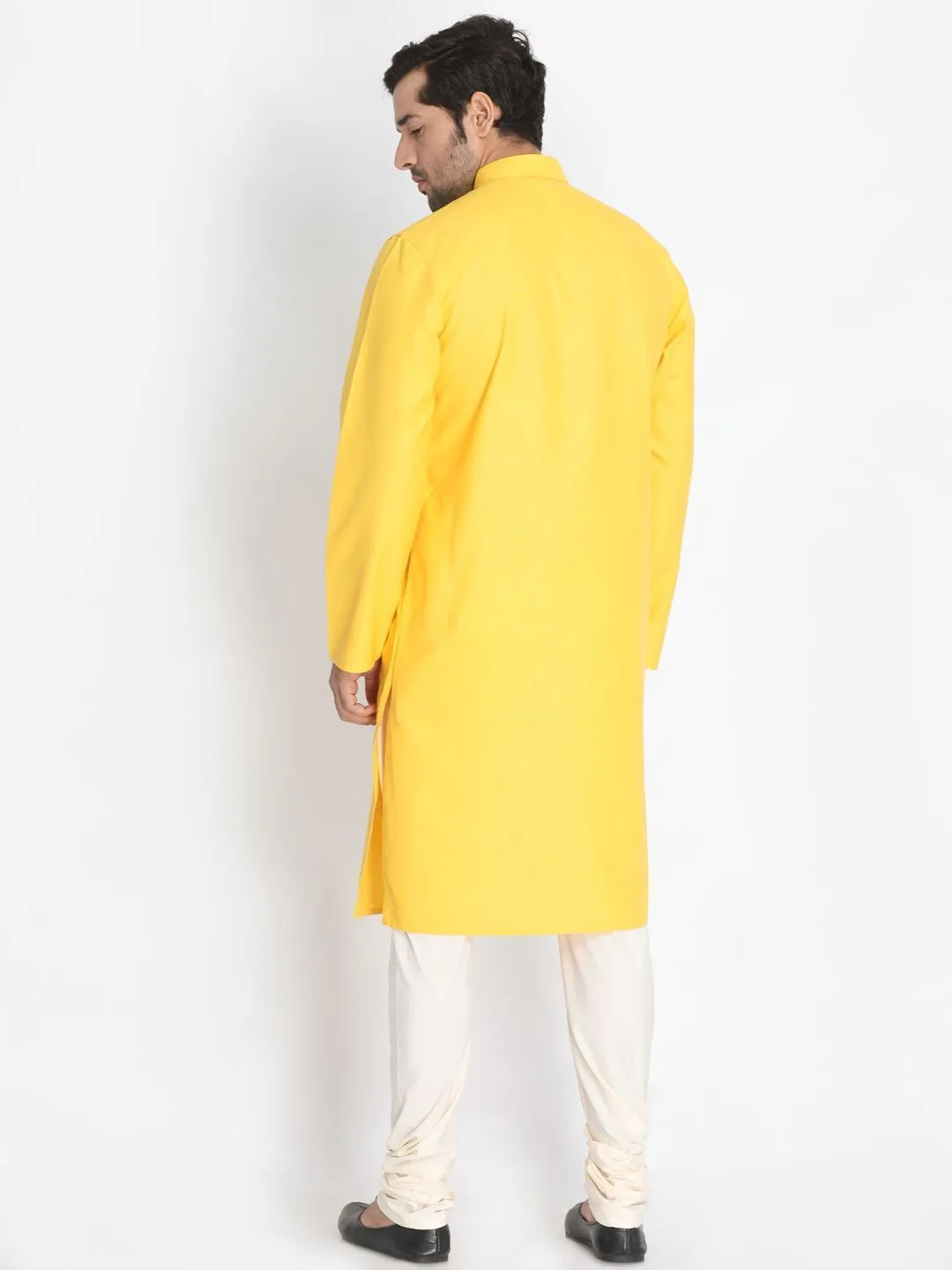 Jashvi Men's Yellow Cotton Blend Kurta and Pyjama Set