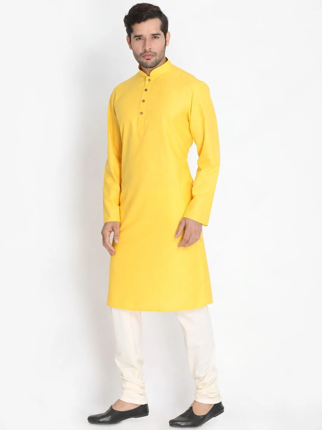 Jashvi Men's Yellow Cotton Blend Kurta and Pyjama Set