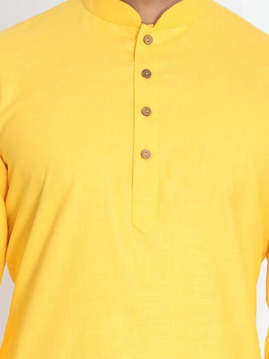 Jashvi Men's Yellow Cotton Blend Kurta and Pyjama Set