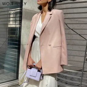 Joskaa Christmas Gift WOTWOY Autumn Winter Oversized Leather Jackets Women Turn-down Collar Casual Blazers Female Green Pink Basic Outerwear Coat 2024