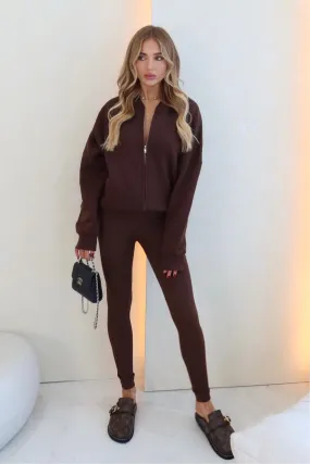 Kayla chocolate bomber jacket and legging set