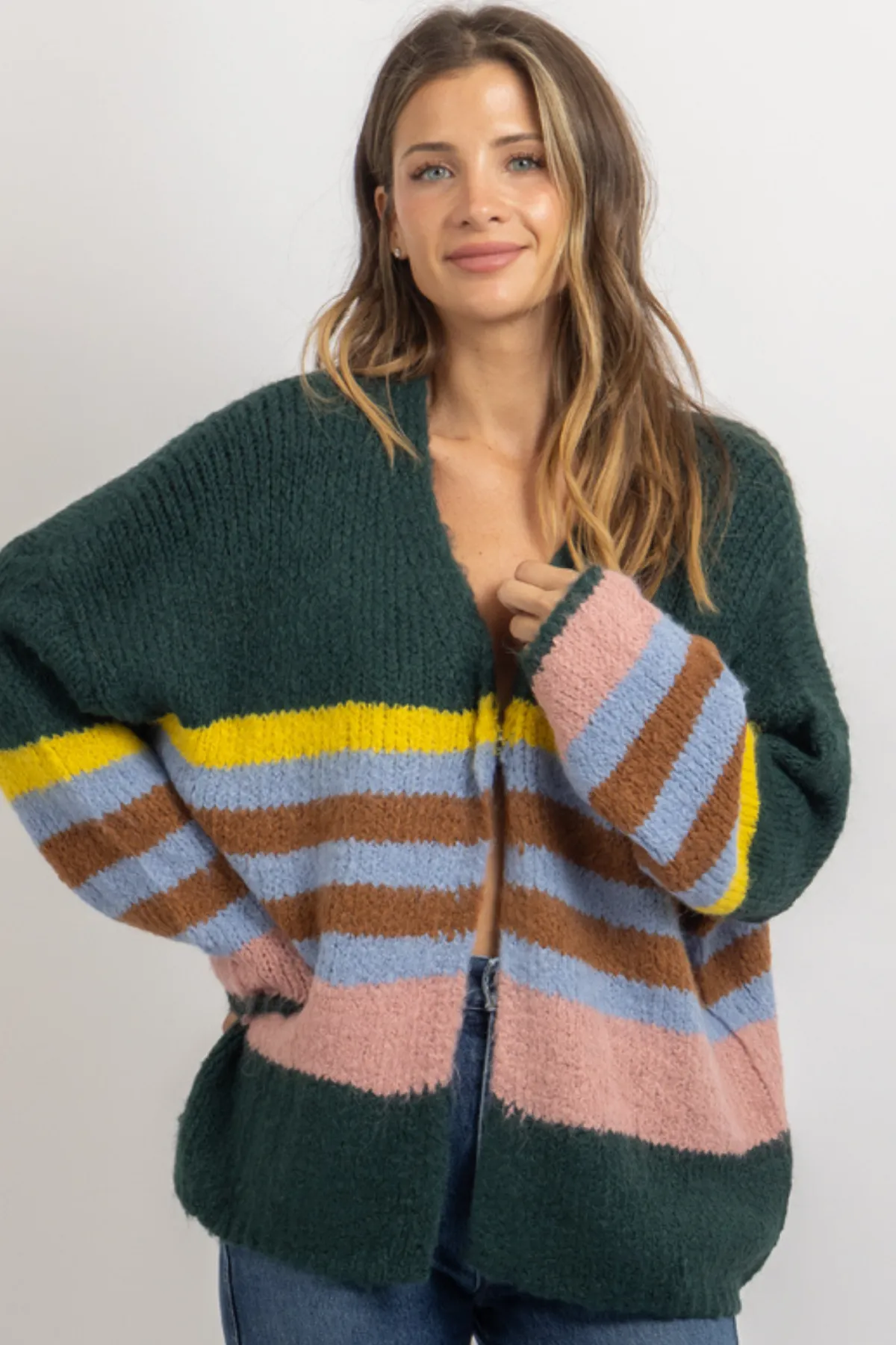 KAZIA GREEN STRIPE CARDIGAN