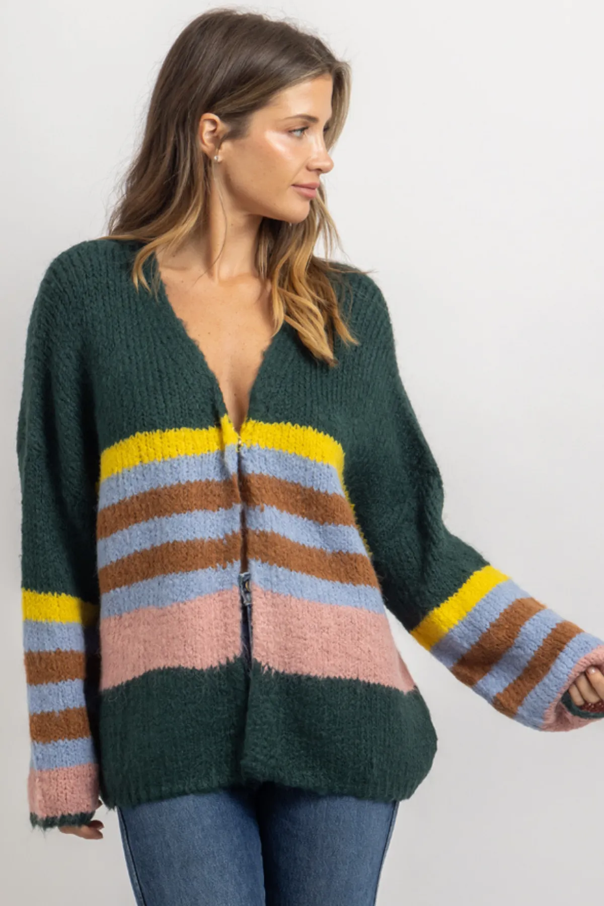 KAZIA GREEN STRIPE CARDIGAN