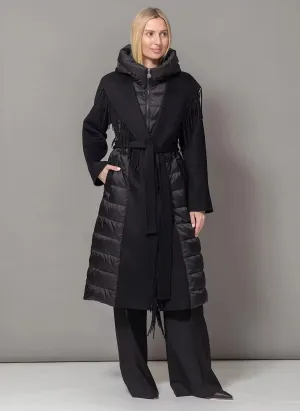 Kennedy Fringe Luxe Down Wool Blend Coat in Black