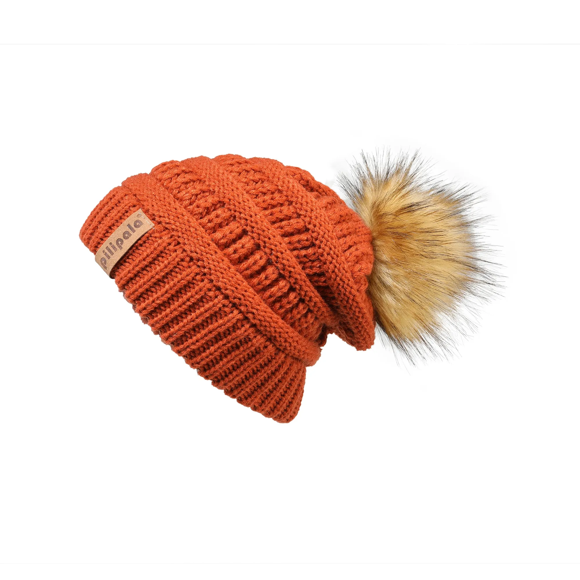 Knit Beanie Hat Faux Fur Pom Caps