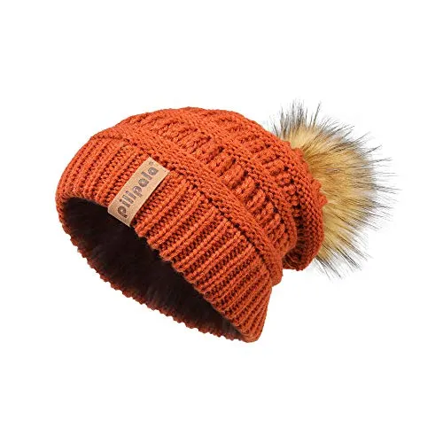 Knit Beanie Hat Faux Fur Pom Caps