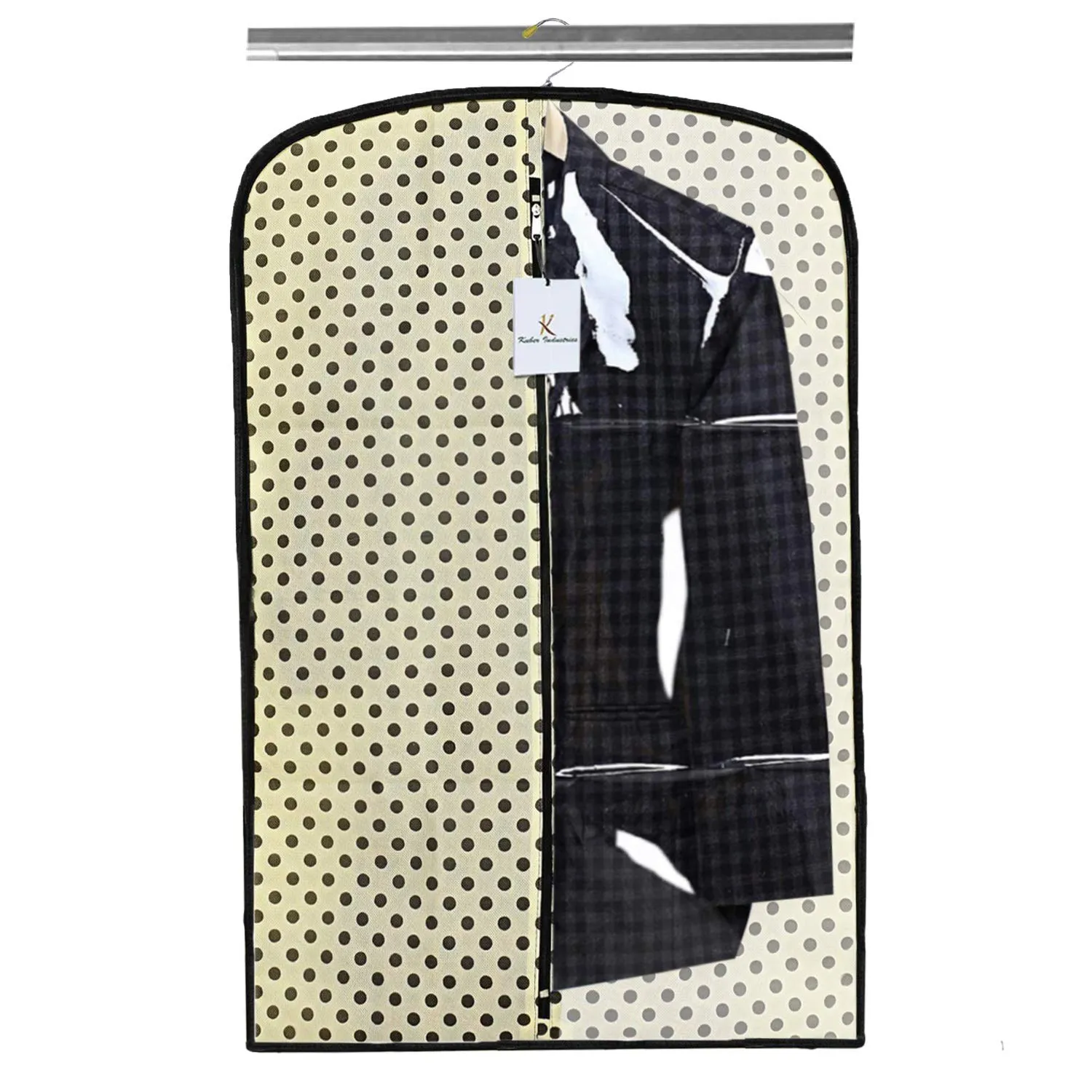 Kuber Industries Polka Dots Printed 4 Pieces Half Transparent Non Woven Men's Coat Blazer Cover (Cream) -CTKTC43358