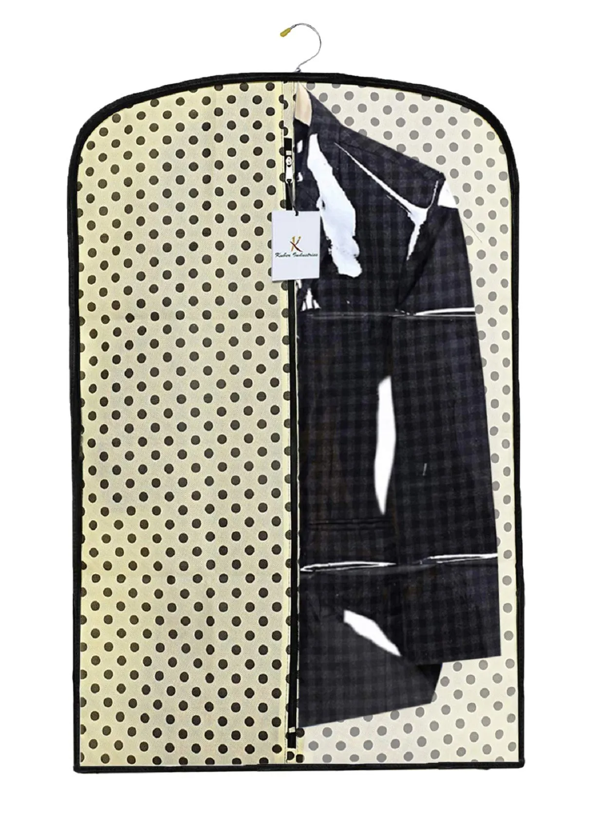 Kuber Industries Polka Dots Printed 4 Pieces Half Transparent Non Woven Men's Coat Blazer Cover (Cream) -CTKTC43358