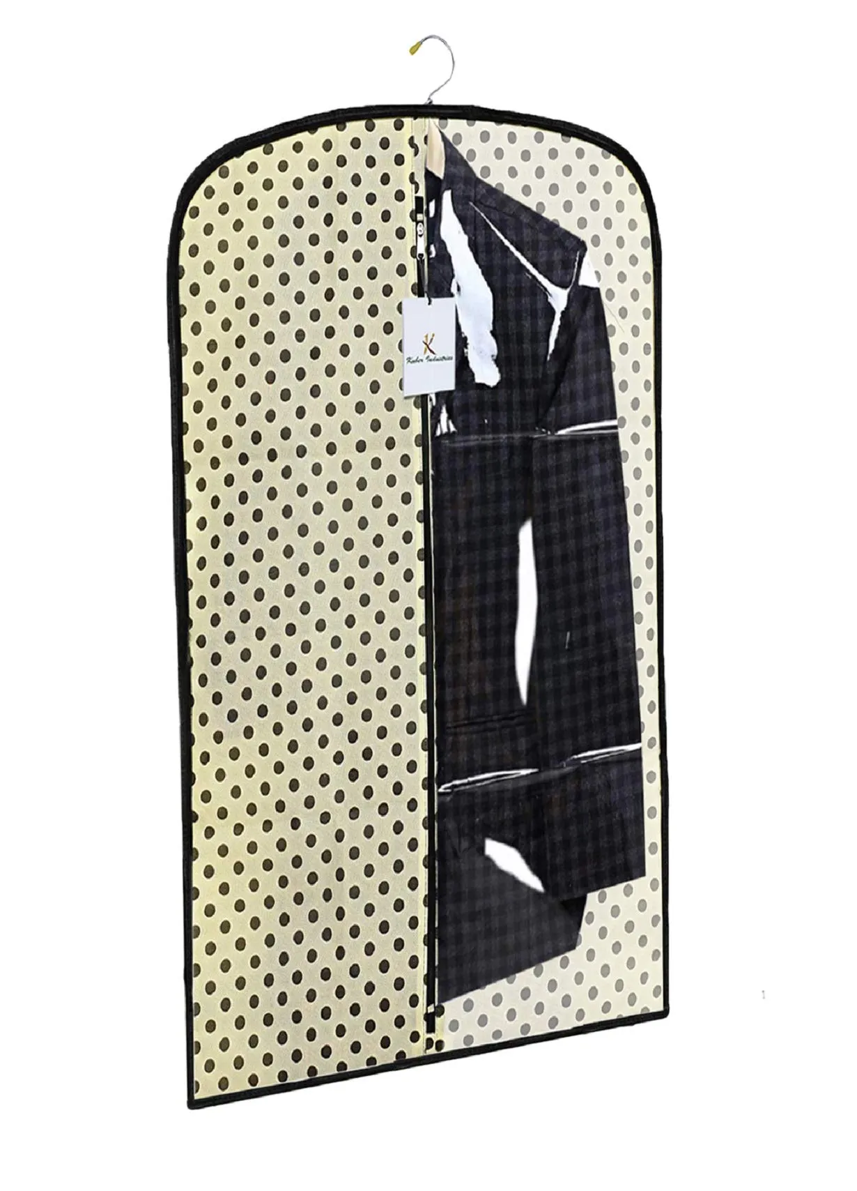 Kuber Industries Polka Dots Printed 4 Pieces Half Transparent Non Woven Men's Coat Blazer Cover (Cream) -CTKTC43358