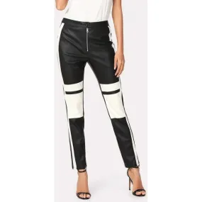 Ladies Chic Two-Tone Black & White Leather Pants