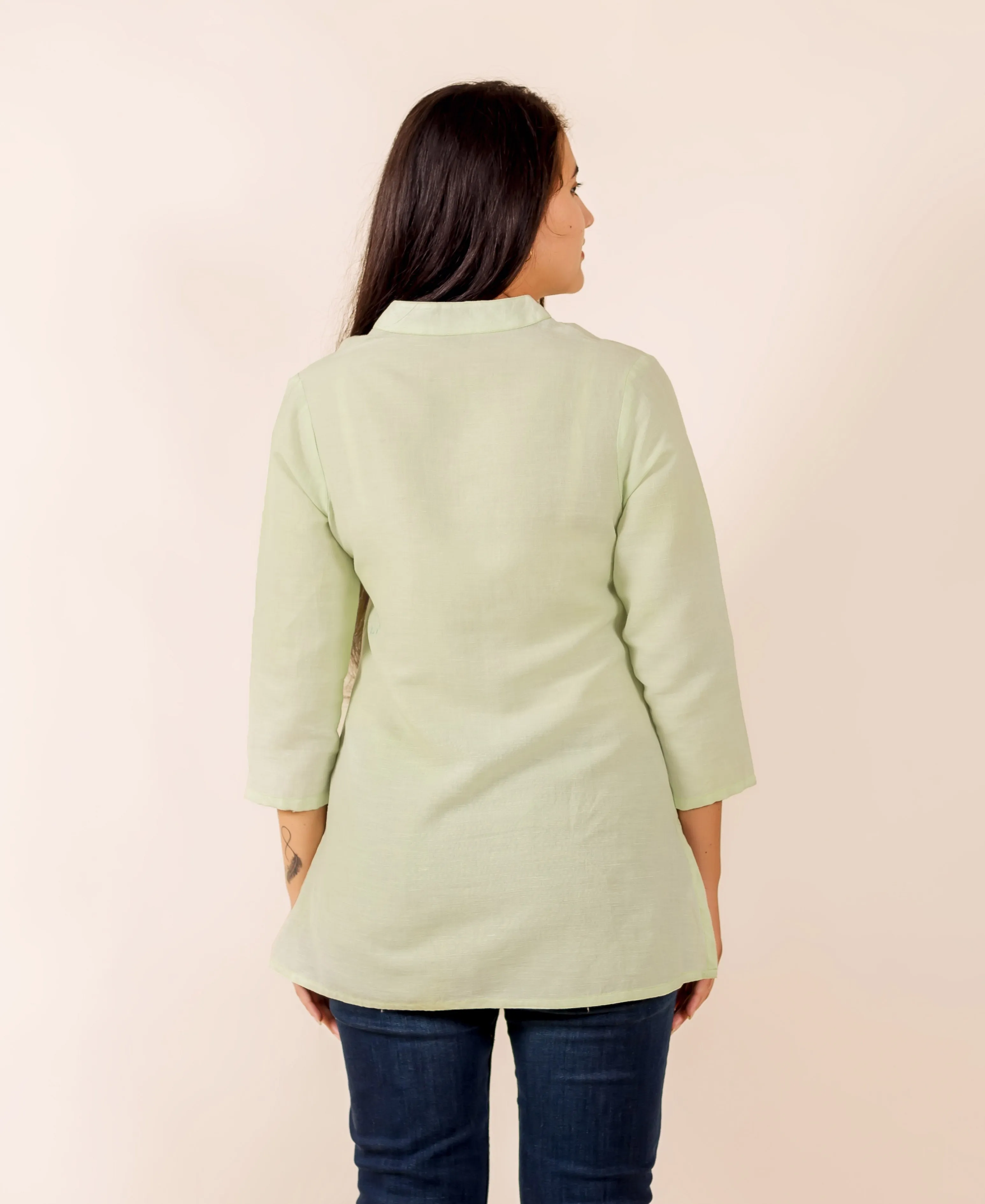 Lime Button Down Linen Top