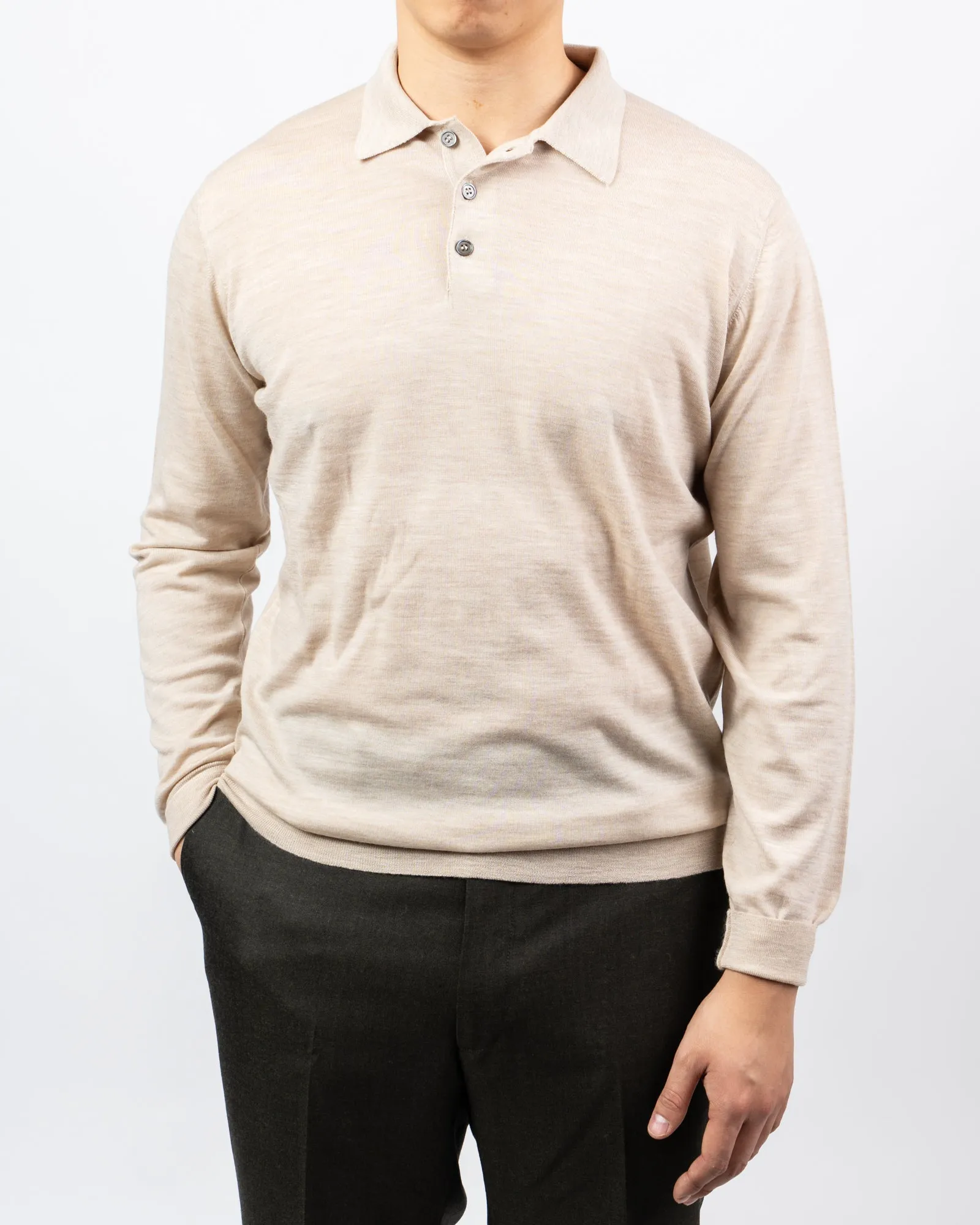 Loro Piana Merino Long Sleeve Polo - Linen