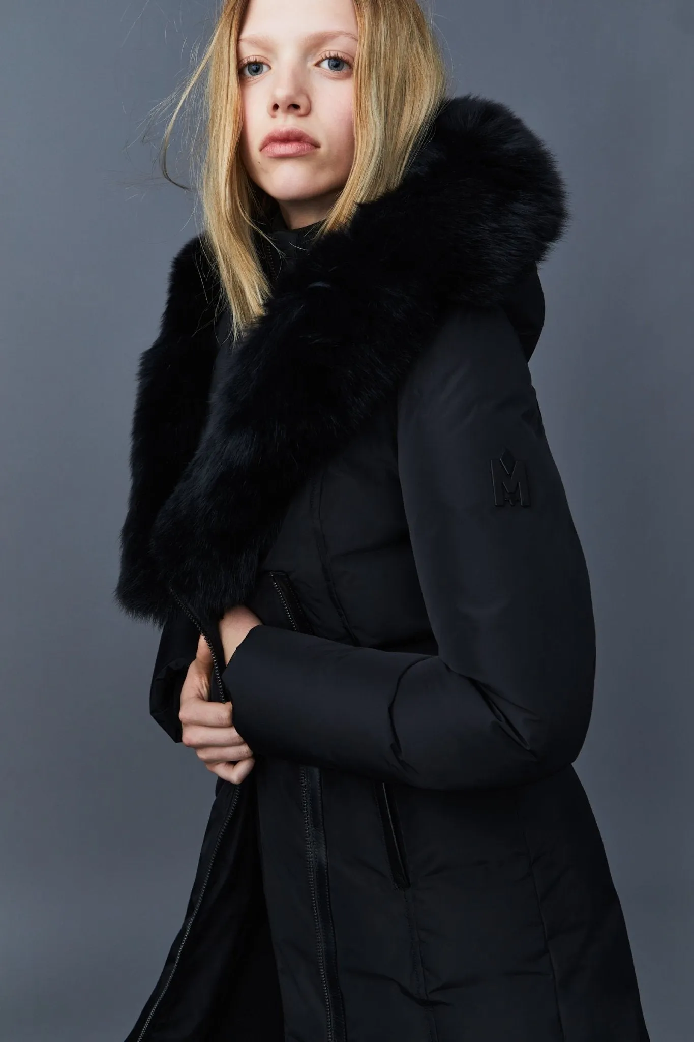 MACKAGE KAY-BX - Down Coat With Blue Fox Fur Signature Mackage Collar