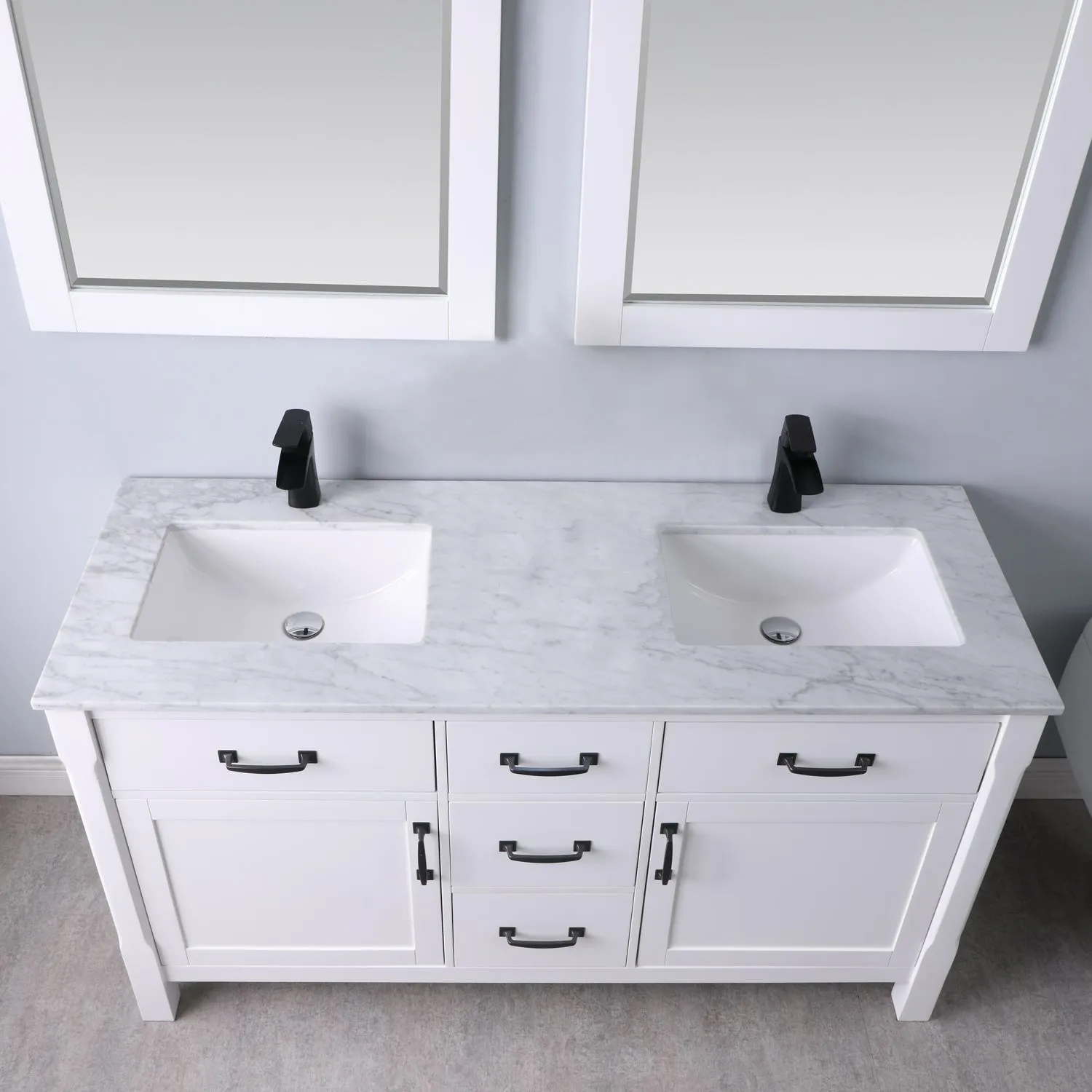 Maribella 60" Double Bathroom Vanity Set with Carrara White Marble Countertop