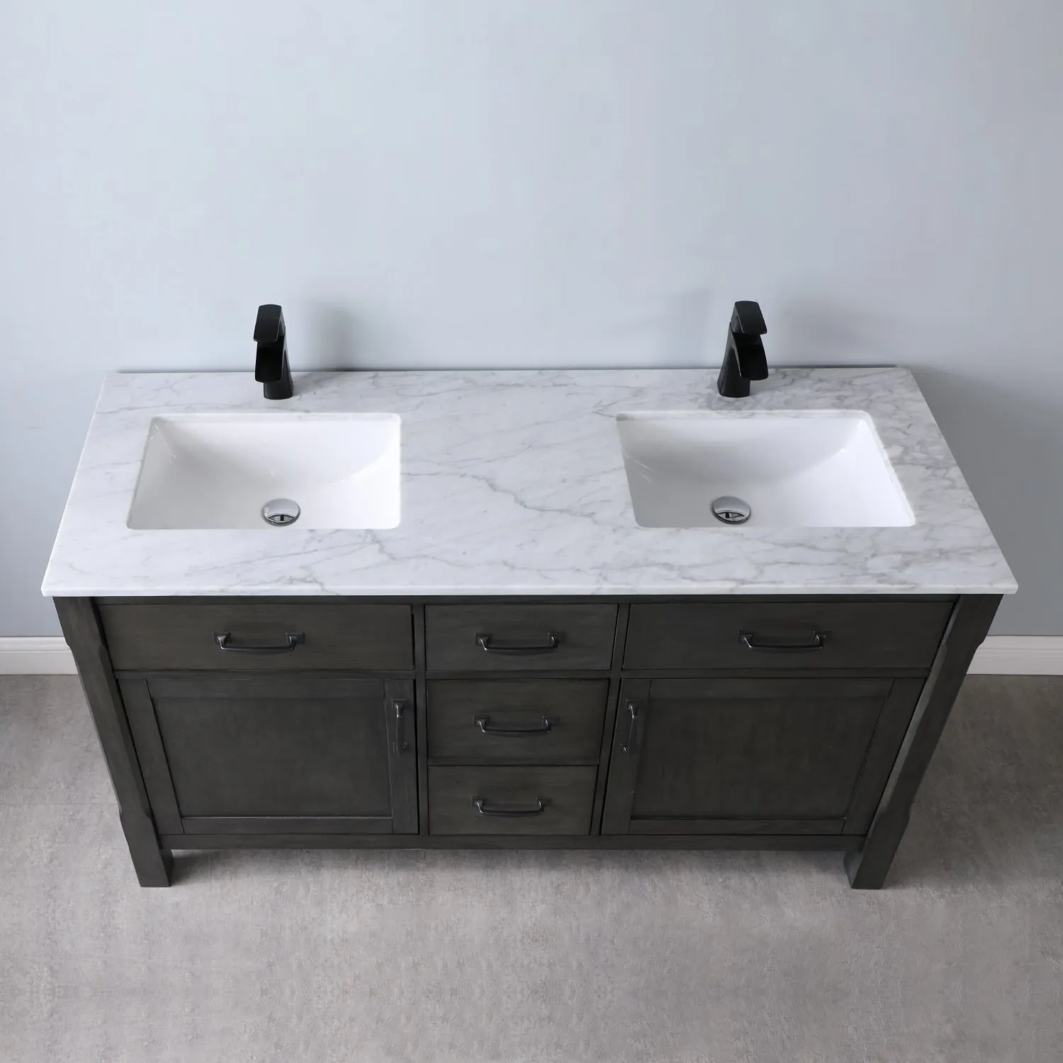 Maribella 60" Double Bathroom Vanity Set with Carrara White Marble Countertop