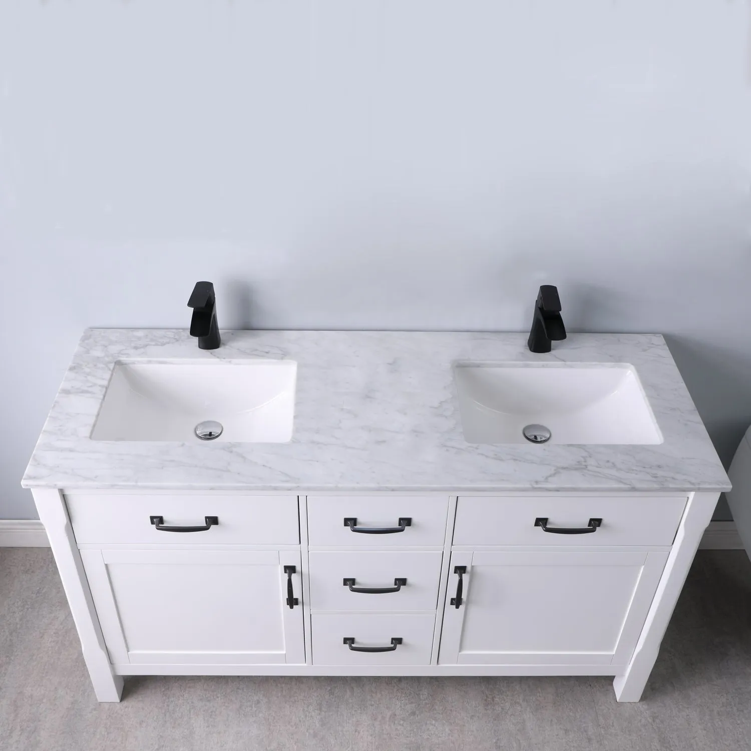 Maribella 60" Double Bathroom Vanity Set with Carrara White Marble Countertop