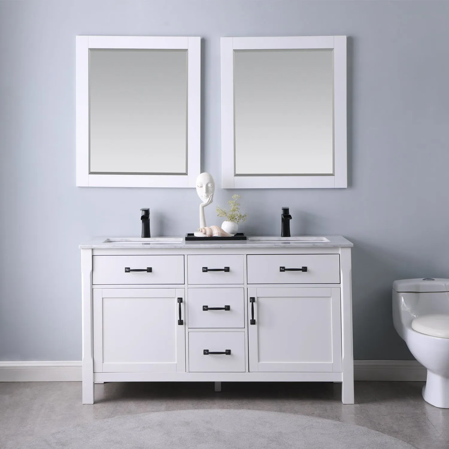 Maribella 60" Double Bathroom Vanity Set with Carrara White Marble Countertop