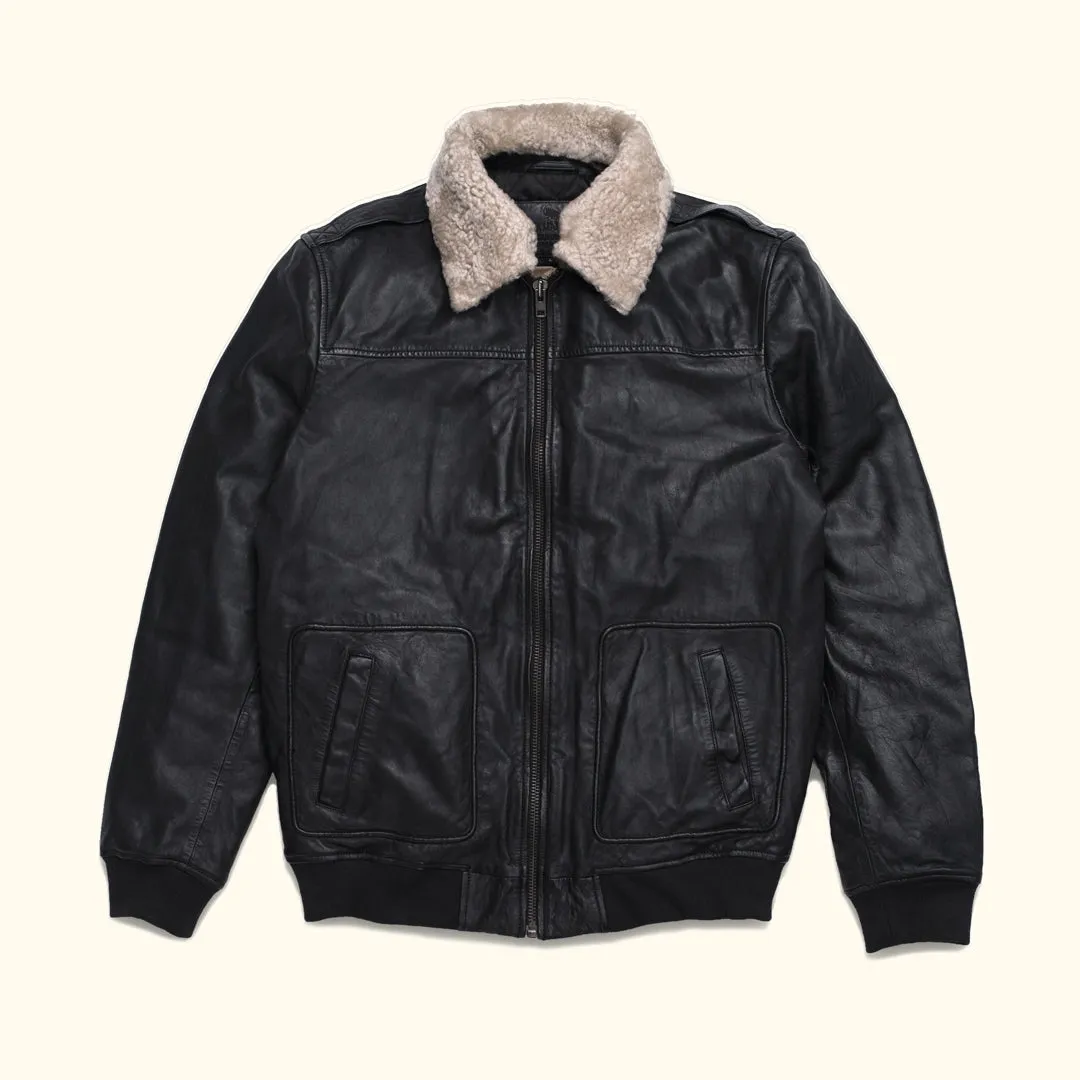 Maverick Leather Bomber Jacket | Vintage Black