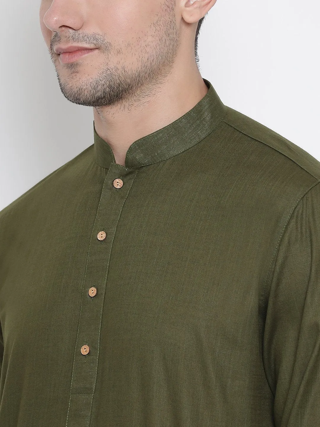 Men's Green Cotton Linen Blend Kurta and Pyjama Set - Vastramay