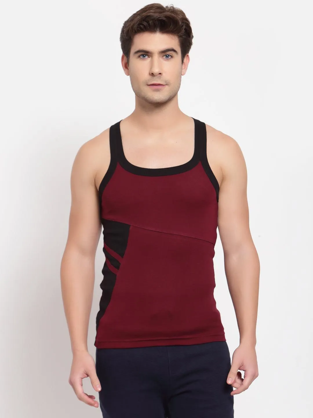 Men's Gym Vests with Side Contrast Panel - Pack of 2 (Black & Burgundy)