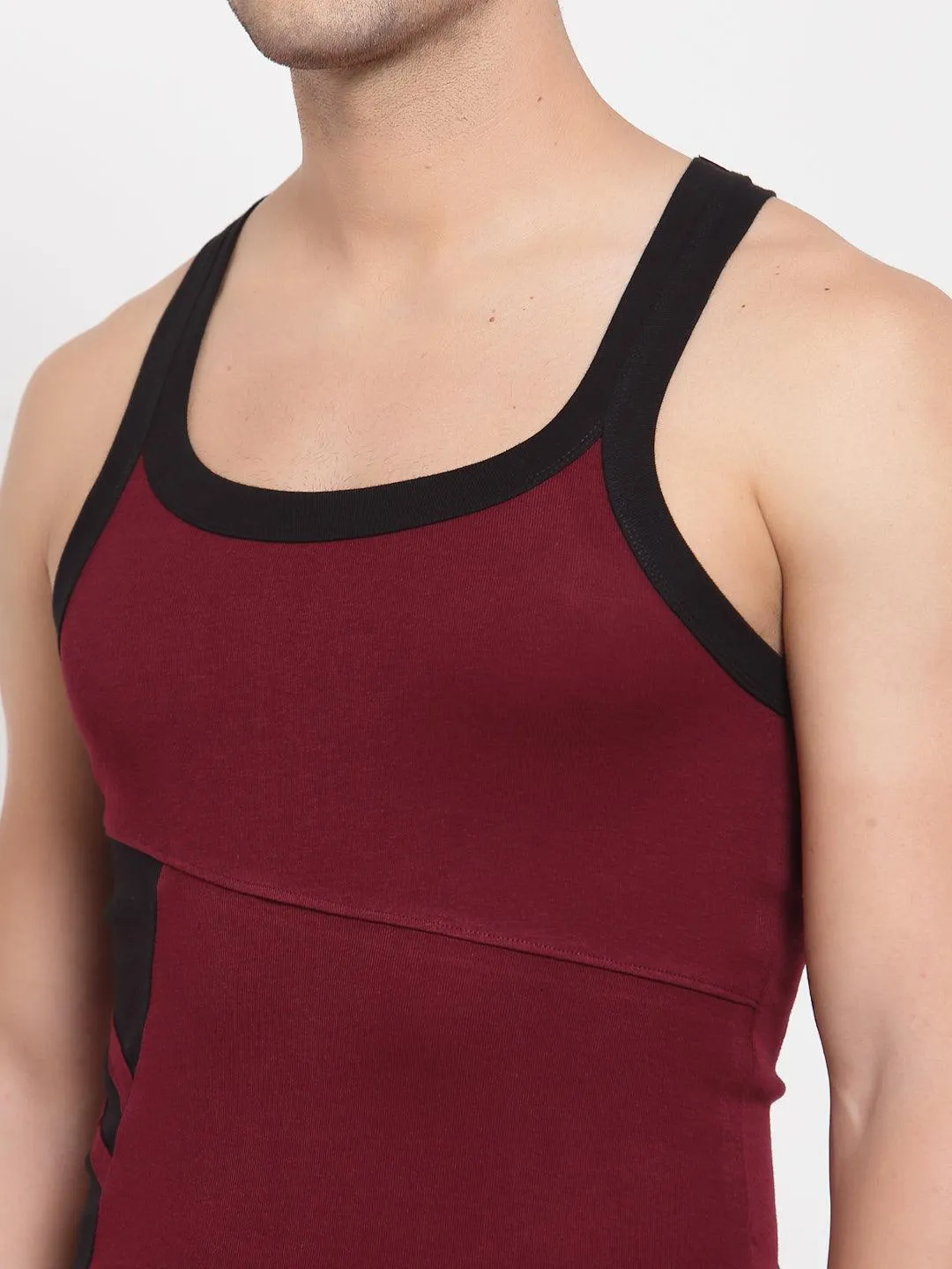 Men's Gym Vests with Side Contrast Panel - Pack of 2 (Black & Burgundy)