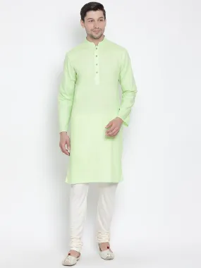 Men's Light Green Cotton Linen Blend Kurta and Pyjama Set - Vastramay