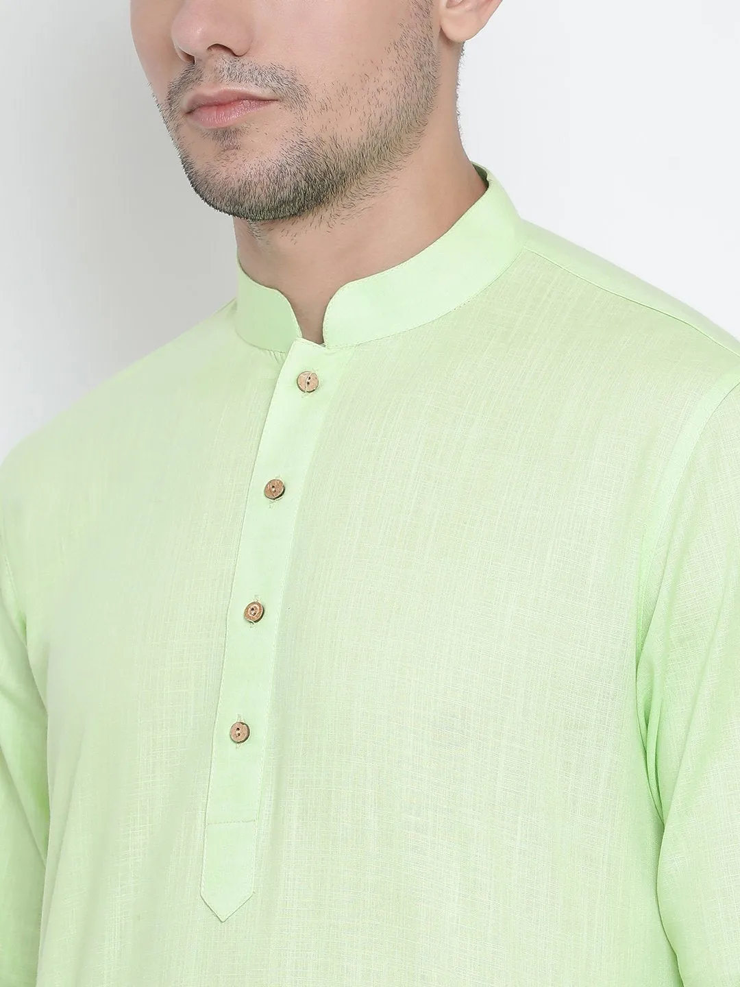 Men's Light Green Cotton Linen Blend Kurta and Pyjama Set - Vastramay