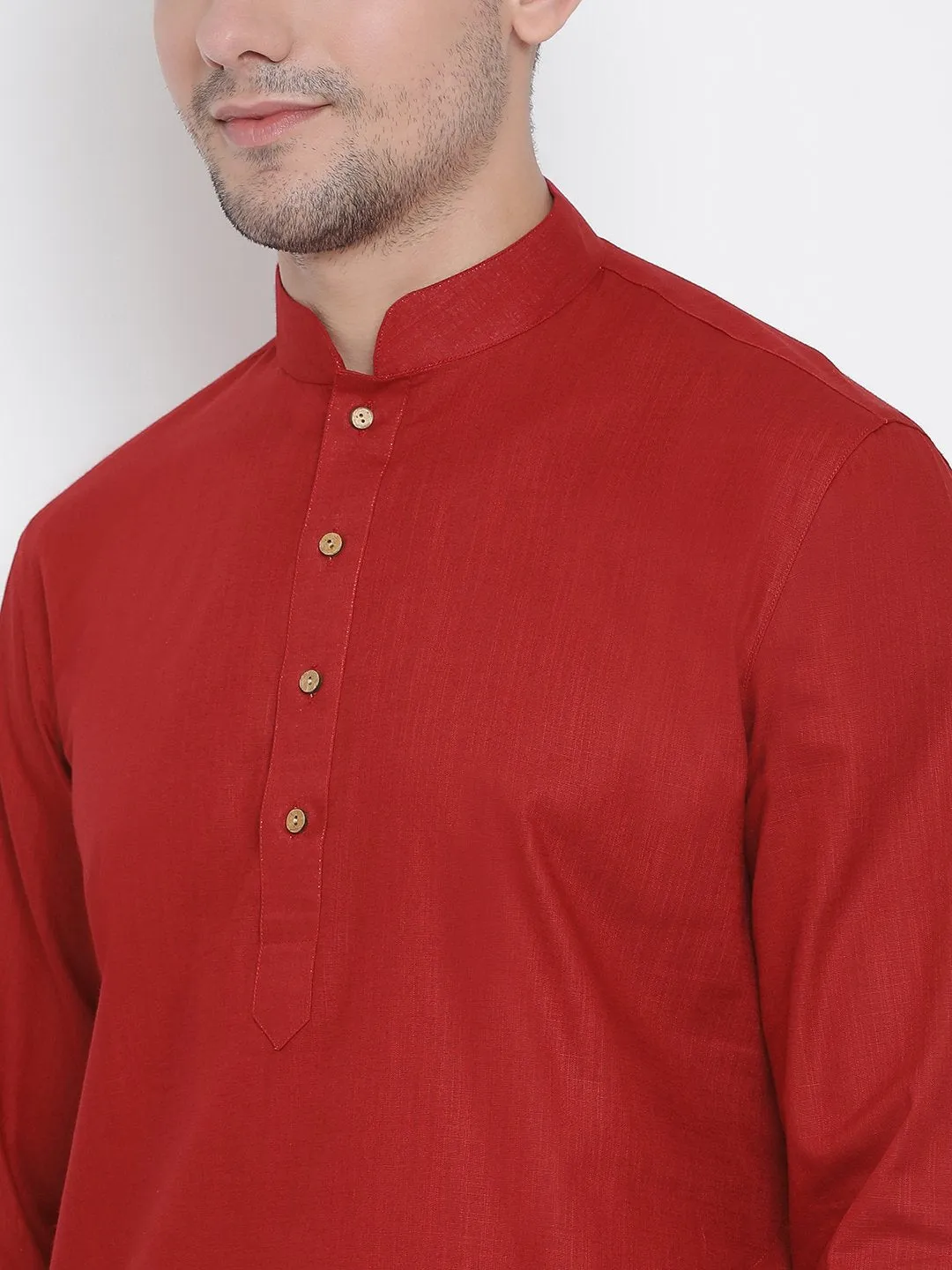 Men's Maroon Cotton Linen Blend Kurta and Pyjama Set - Vastramay