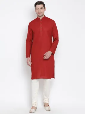 Men's Maroon Cotton Linen Blend Kurta and Pyjama Set - Vastramay