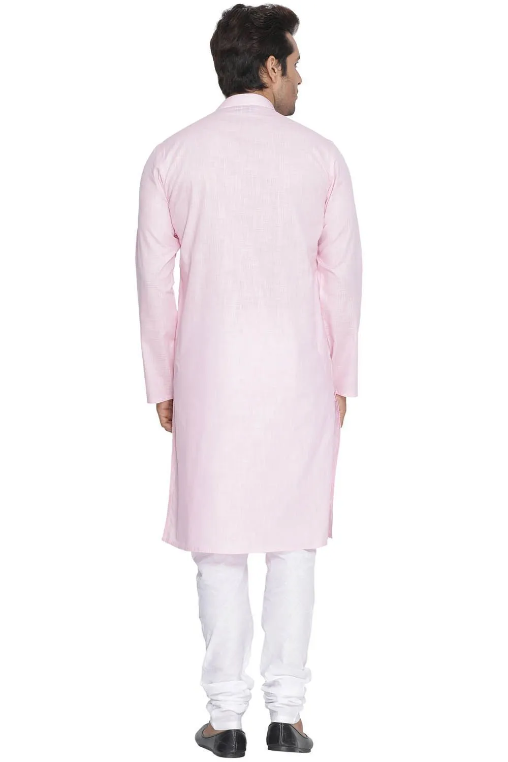 Men's Pink Cotton Linen Blend Kurta and Pyjama Set - Vastramay