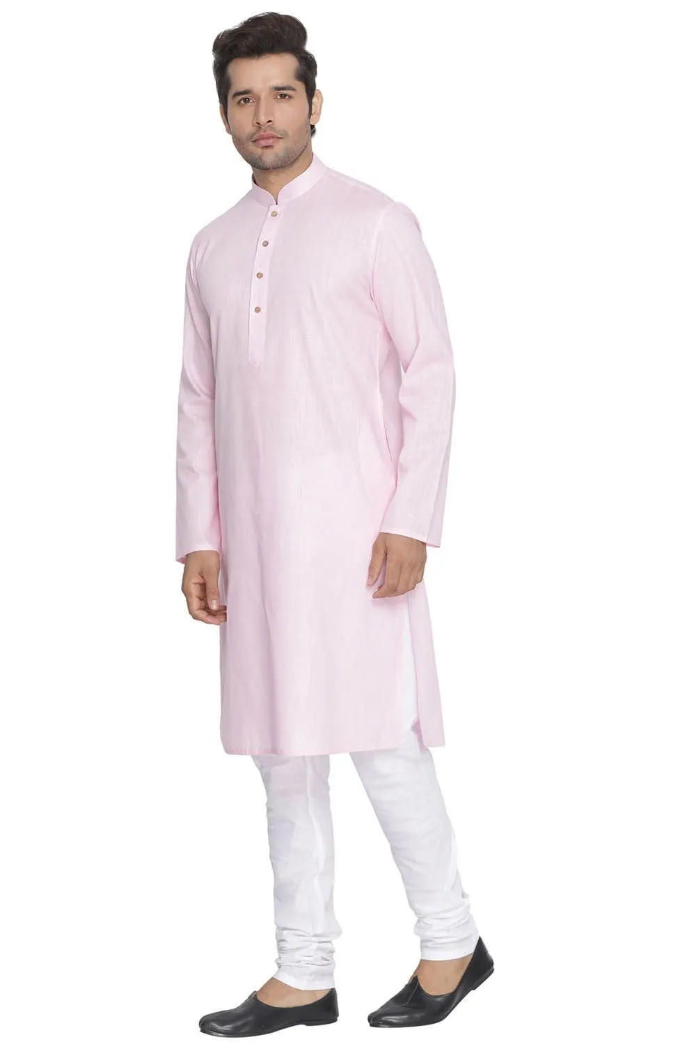 Men's Pink Cotton Linen Blend Kurta and Pyjama Set - Vastramay