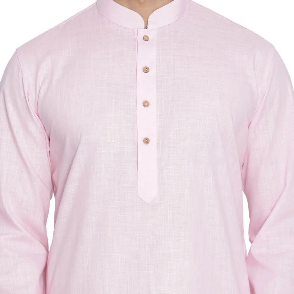 Men's Pink Cotton Linen Blend Kurta and Pyjama Set - Vastramay