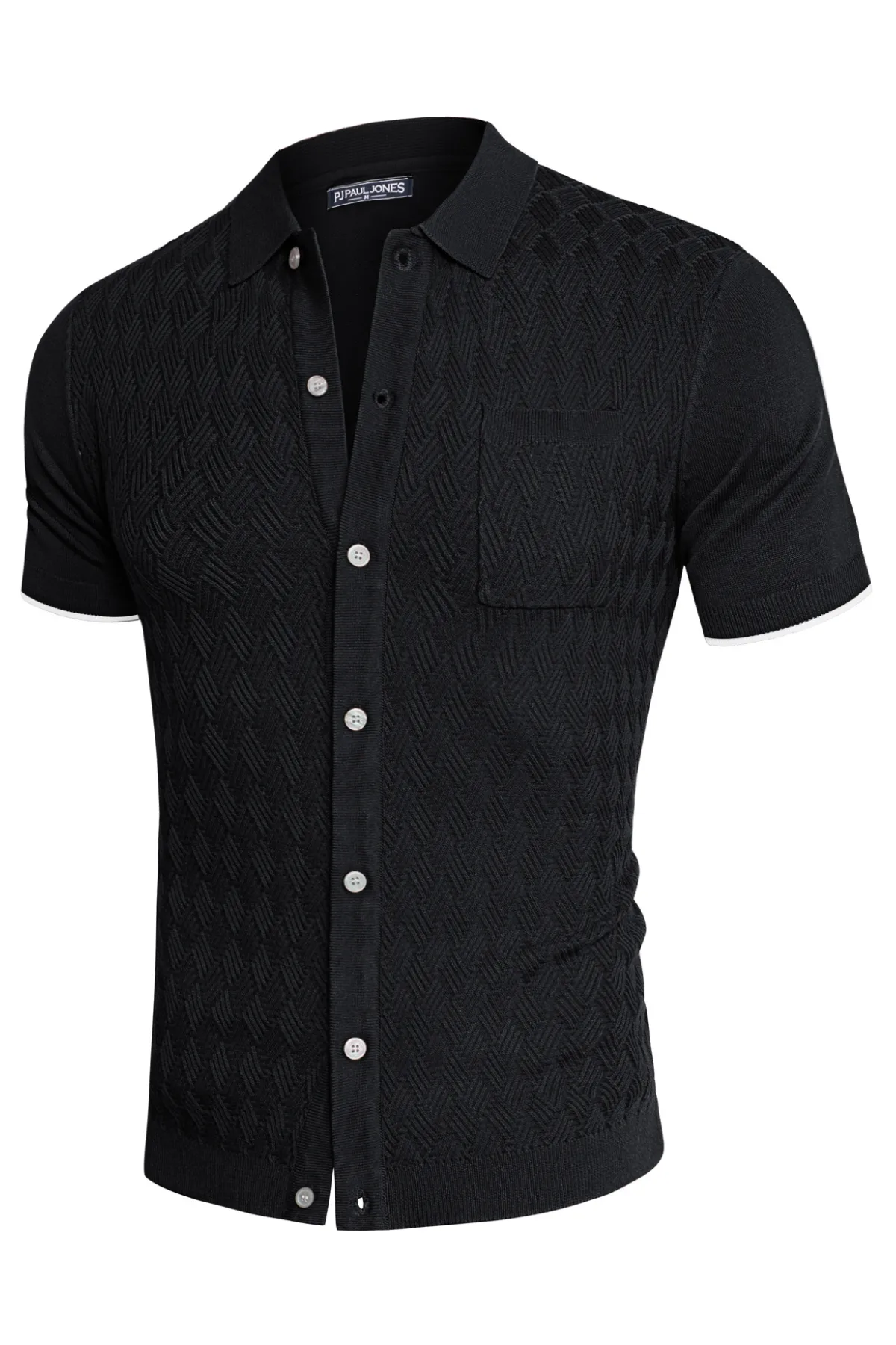 Men's Polo Cardigan Shirt Short Sleeve Textured Button Down Knit Polo Shirts