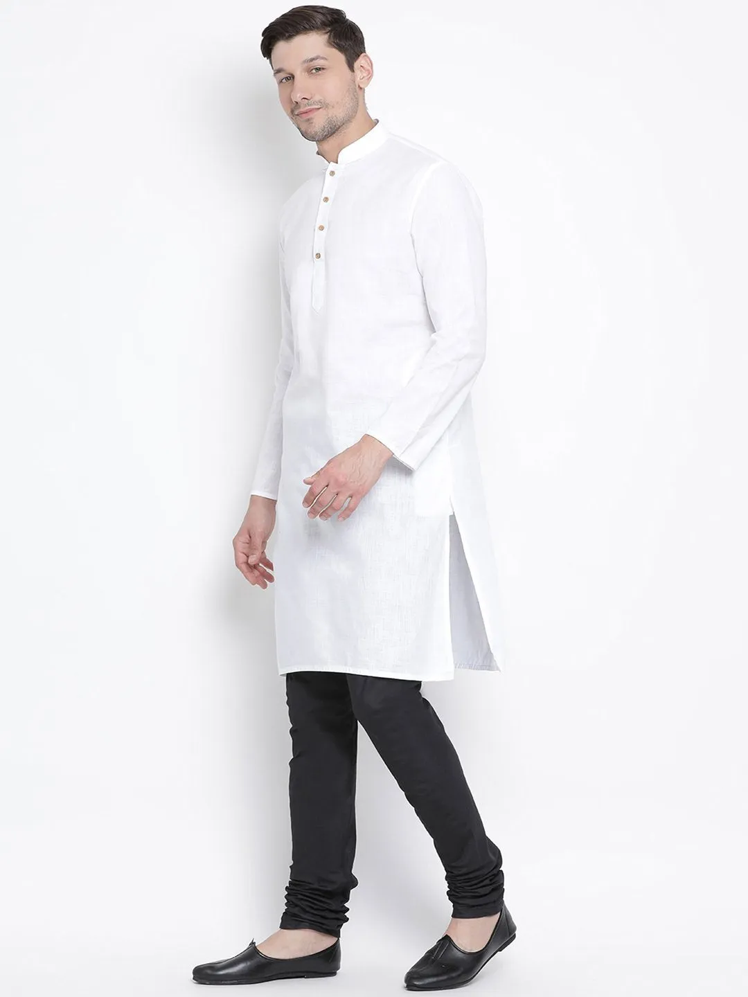 Men's White Cotton Linen Blend Kurta and Pyjama Set - Vastramay