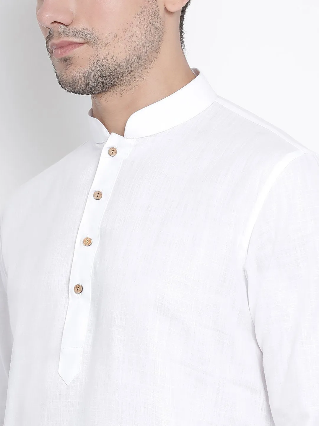 Men's White Cotton Linen Blend Kurta and Pyjama Set - Vastramay